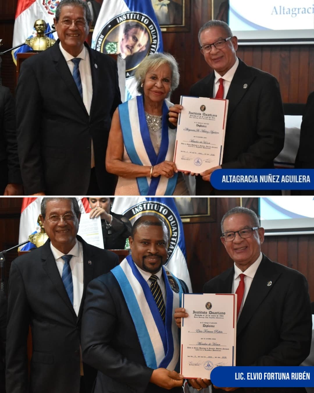 El vicealmirante retirado Homero Luis Lajara Solá ofrece palabras de agradecimiento en nombre de los nuevos miembros de honor del Instituto Duartiano.